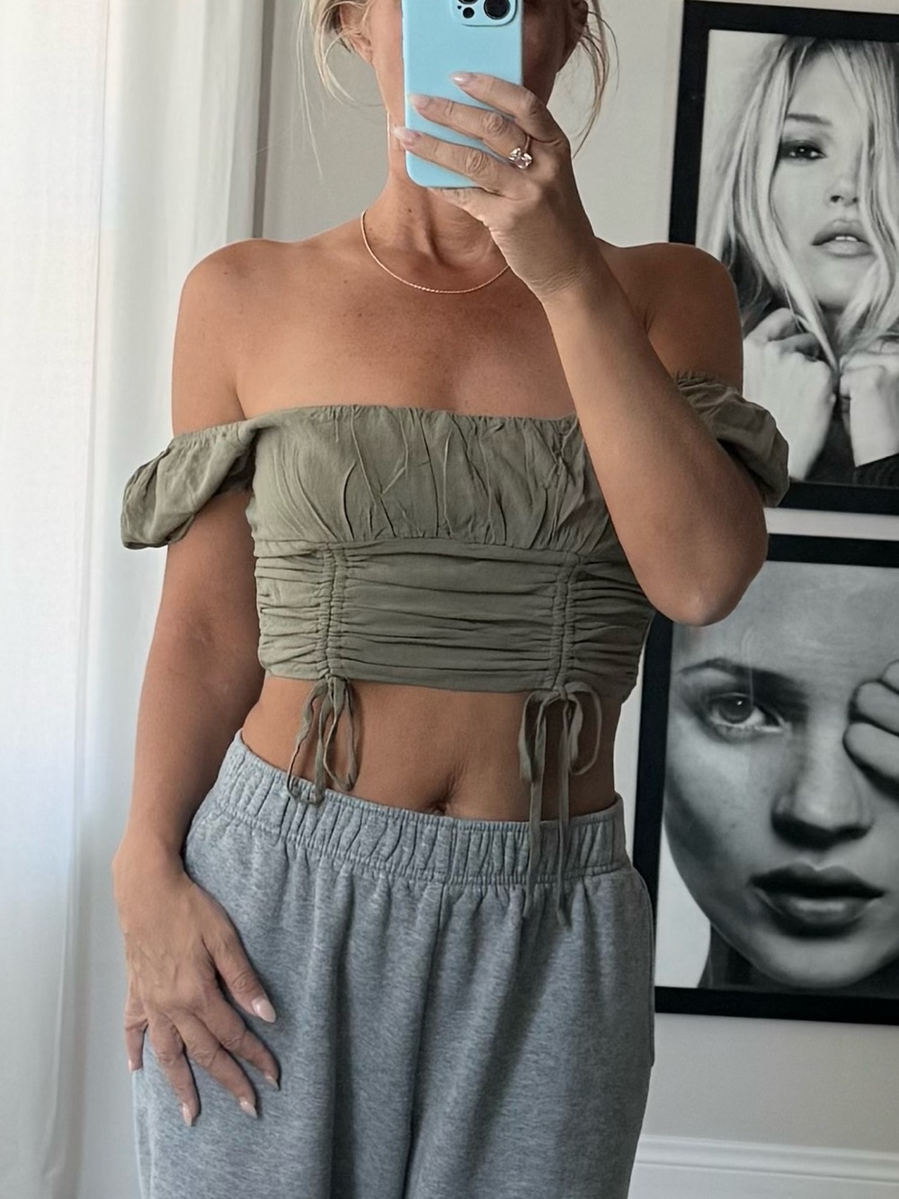 Papermoon Olive Green Smocked Crop Top